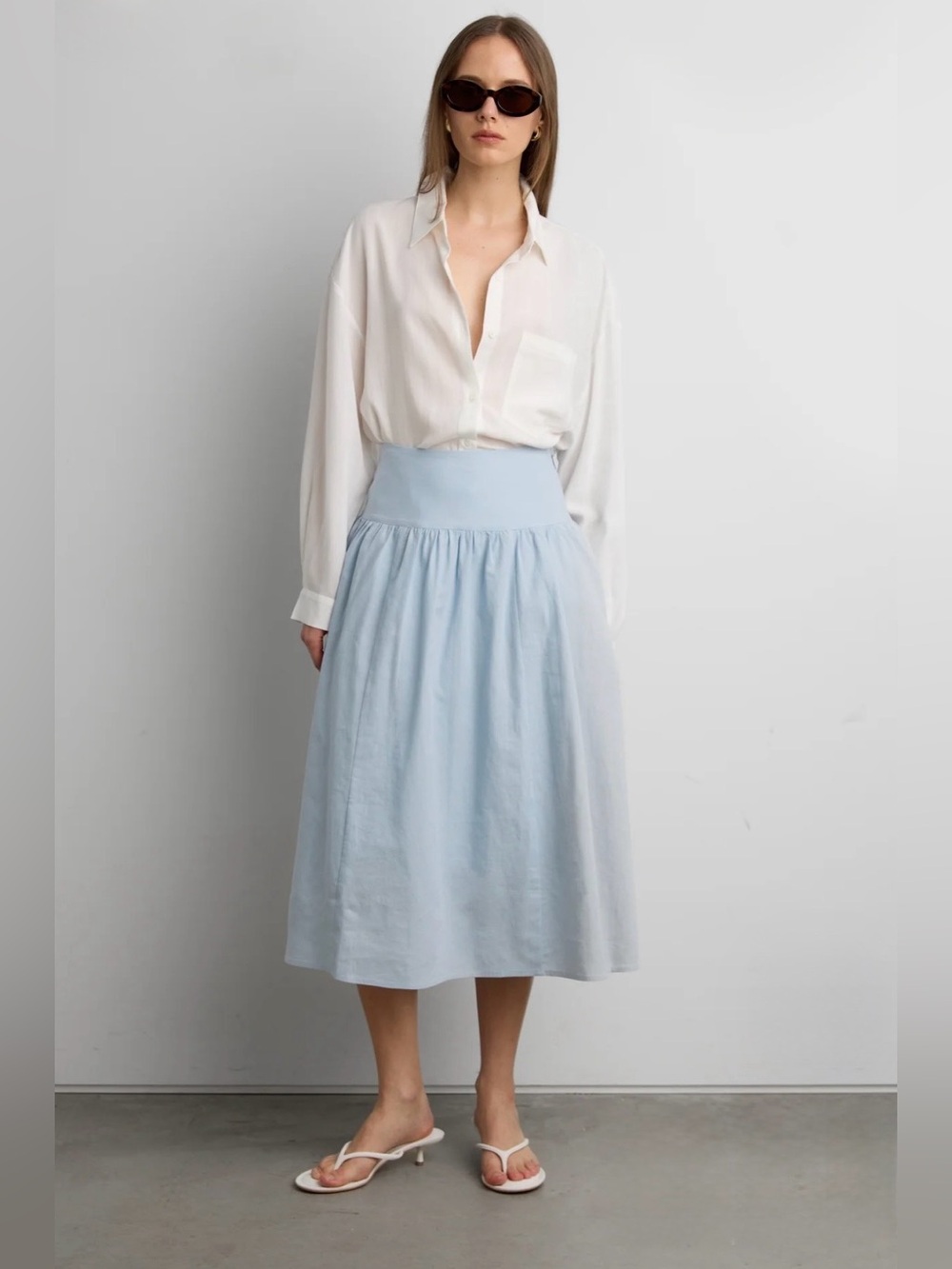 Oak + Fort Linen Midi Skirt